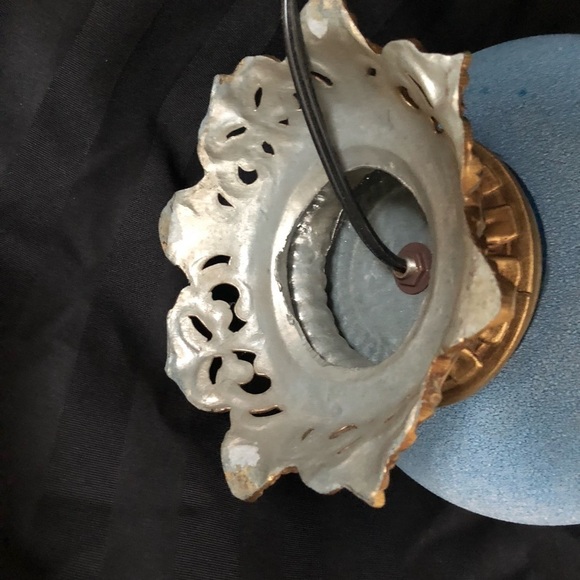 Vtg France Made Blue Sugared Glass Table Lamp - Picture 11 of 13